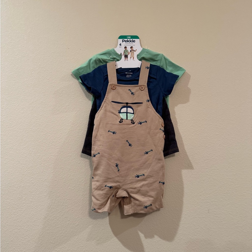 NWT Pekkle Baby Overalls and T-Shirt Set